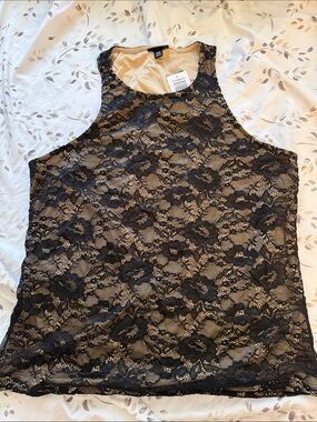 torrid Black Lace Overlay Tank with Nude Lining